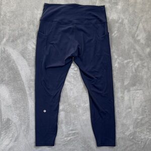 Lululemon true navy Wundertrain leggings with pockets, size 12, 25 inch inseam